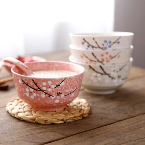 5-inch Rice Bowl Japanese Underglaze Ceramic Tableware Pink Porridge Bowl Set Hotel Household Single Eating Bowl