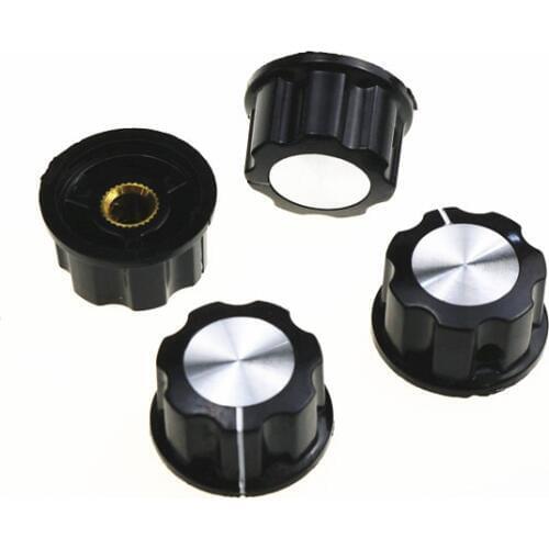 5 Pcs Black Silver Tone 19mm Top Rotary Knobs for 6mm Dia. Shaft Potentiometer