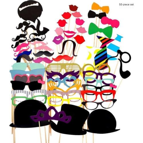 58pcs Fun Wedding Decoration Photo Booth Props DIY Mustache Lips Glasses Mask Photobooth Accessories Wedding Party Supplies