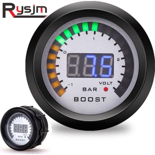 Car Auto Bar Turbo Boost Gauge 2" 52mm LED Smoke Face Meter With Sensor Blue Light Black Rim 12V turbo pressure gauges digital