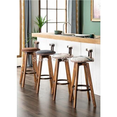 Solid Wood Carbonized Bar Chair American Rotary Bar Chair Front Desk High Chair Creative High Chair Bar Stool Home