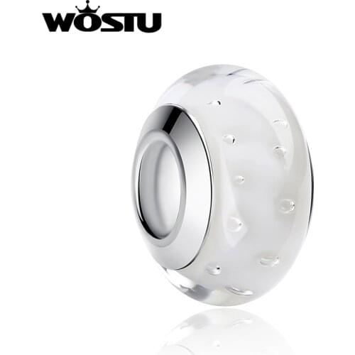 WOSTU Hot Sale White Murano Glass Beads Fit Original WST Silver Charm Bracelet Women Pendant DIY Fashion Jewelry Making SDP6361