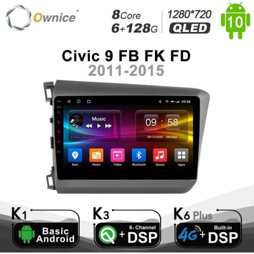 Carplay PX6 8Core Android 10 Car DVD Player Navigation GPS For Honda Civic 9 FB FK FD 2011-2015 Multimedia 4G LTE 6G+128G Radio