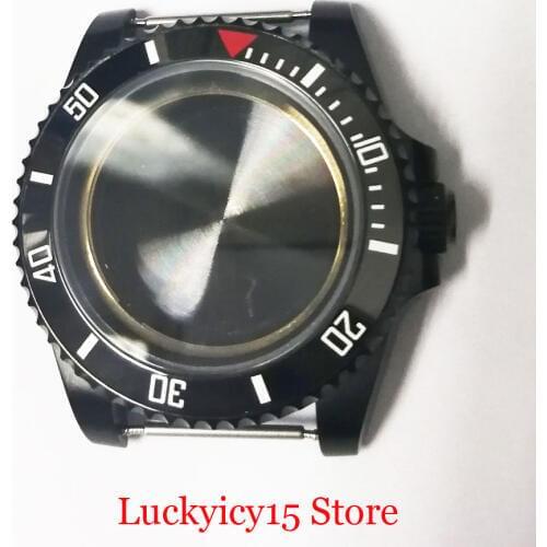 40mm PVD Plated Watch Case Without Date Magnifier with Black Ceramic Bezel Fit ETA2836 MIYOTA Movement