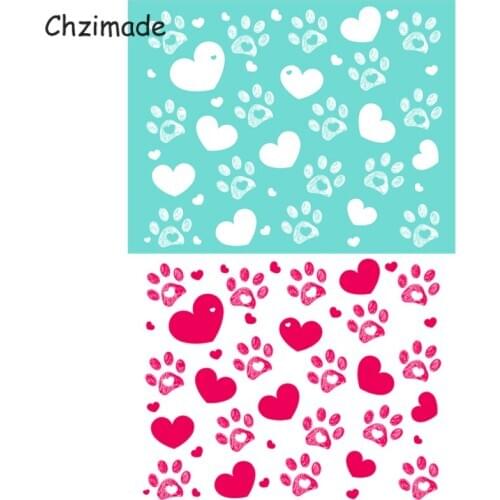 Chzimade Cute Heart Dog Paw Self-Adhesive Silk Screen Printing Stencil Mesh Transfers 8.5x11" For T-Shirts Diy Handmade Crafts