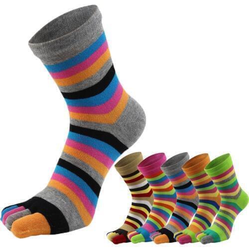 One Pair Colorful Striped Patchwork Socks Women Men Cotton Five Finger Toe Breathable Soft Short Sock Girls Streetwear Wholesale