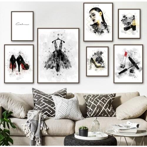 High Heels Flower Lipstick Mascara Girl Wall Art Canvas Painting Nordic Posters And Prints Wall Pictures For Living Room Decor