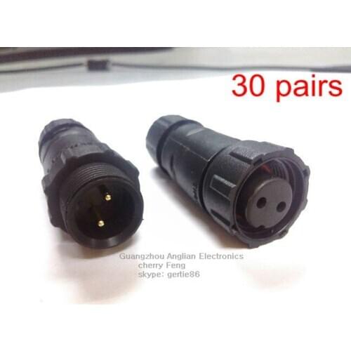 DHL Free Shipping! Wholesale 15A LED Light 2 Pin Waterproof cable Connector, 30 pairs/lot