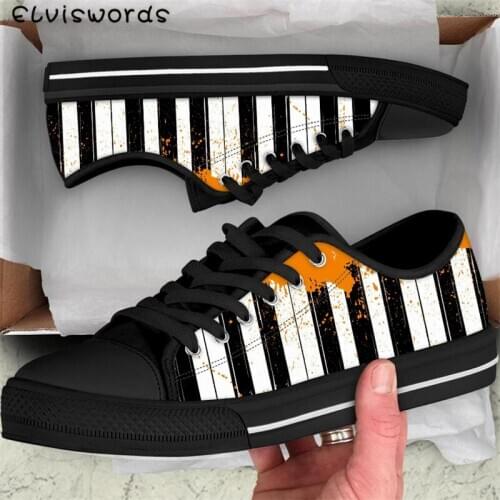 ELVISWORDS Fashion Female Flats Piano Keyboard Music Notes 3D Print Women Vulcanized Shoes Canvas Low Top Sneakers for Teen Girl