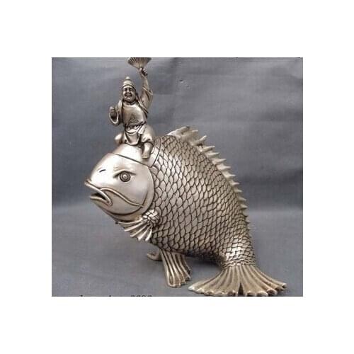 Chinese Folk blanco Copper Silver peces JiGong incensario incienso quemador estatua copper decoration bronze factory Pure Brass