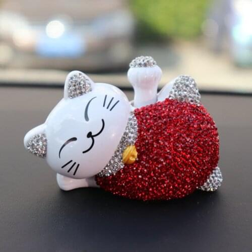 Chinese Lucky Wealth Waving Cat Solar Waving Hand Cat Diamond Home Car Decor Welcome Waving Cat Car Ornament