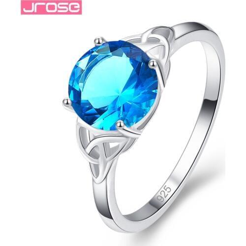 JROSE Wholesale Solitaire Style knot Jewelry Rainbow & Blue Cubic Zircon Silver Ring Size 6 7 8 9 Simple Pretty Fashion Gifts