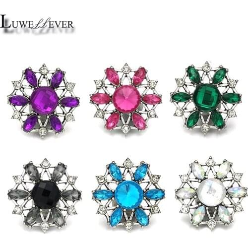 Component w477 Flower Crystal 18mm Metal Snap Button For Bracelet Necklace Interchangeable Jewelry Accessorie Findings