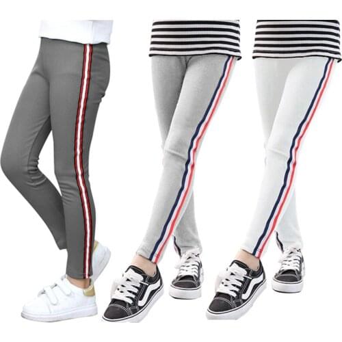 Kids Leggings For Girls Summer Skinny Stripe Cotton Pencil Pants Children Sport Solid Elastic Long Trousers Stretchable Leggings