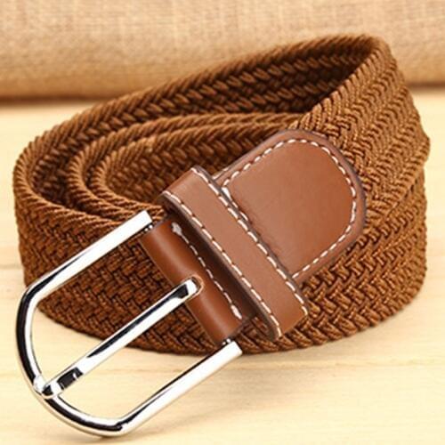 Mens Stretck Braided Elastic Woven Canvas Buckle Belt Waistband Waist Stras PD-0012