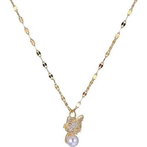 Kitten Titanium Steel Necklace Clavicle Chain Womens Pendant Jewelry Ornament Metal Punk Party Animal