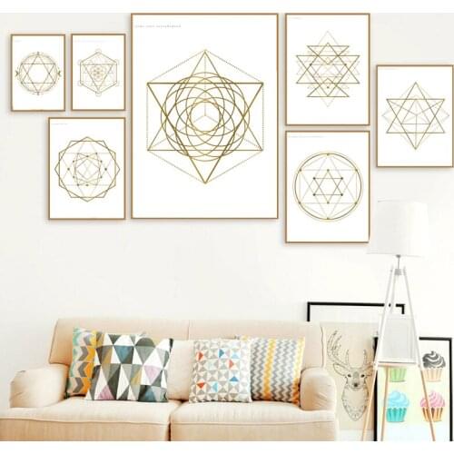 Gold Sacred Geometry Crystal Patterns Posters and Prints Modern Minimalist Wall Art Canvas Painting Pictures Living Room Decor
