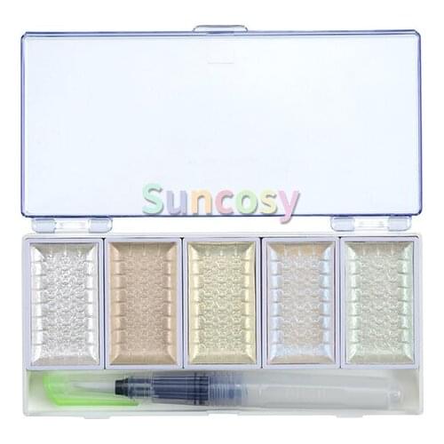 Superior 5 / 8 pearl Aurora solid watercolor pigment auxiliary tool set, Professional Watercolor For Kids Painting Art Supplies