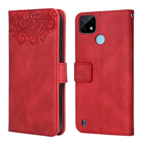 Luxury Leather Case for Realme C21 Flower Embossing RMX3201 RMX2027 RMX2020 Wallet Flip Phone Case for Realme C 21 Cover