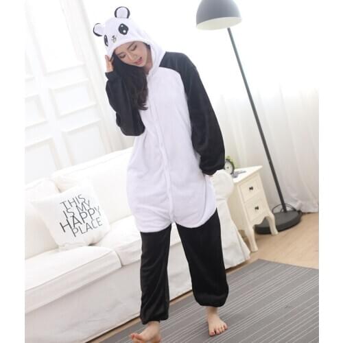 Panda Cartoon Kigurumis Onesies Women Pajamas Sleepwear Flannel Buttons Pajama Funny cute Carnival Outfit Girl Homewear Costume