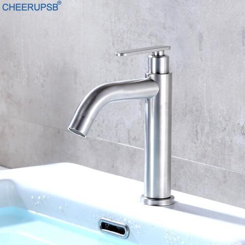 Bathroom Basin Sink Faucet Deck Mount Brushed Nickel Tap Single Cold Stainless Steel Torneira Single Hole Handle WC Washbasin
