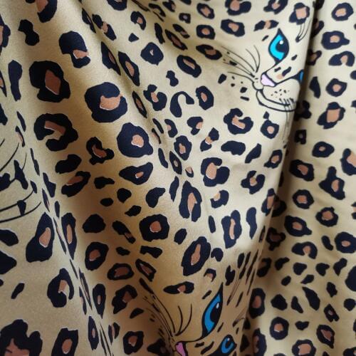 Tiger Satin Crepe Glossy New Fashion Leopard Fabric For Dress Gown Pajamas Material Charmeuse DIY Tissue Ribbon Fabric