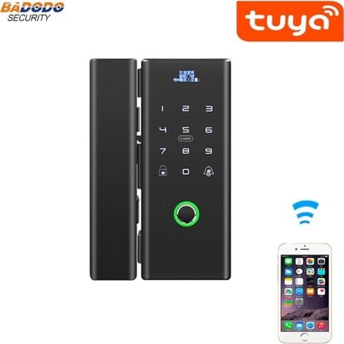 WiFi Tuya APP Remote Control Fingerprint Lock With Card Password Number For Home Office Frameless Glass Push Sliding Door