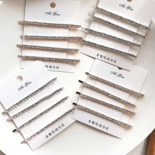 Hot Selling Fashion Acrylic Metal Rhinestones Hair Clip Pin Barrette Korean Hair Accessories Silver Color Hair Clips for Women