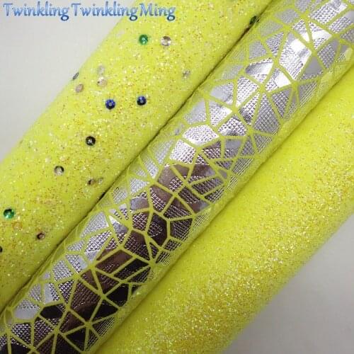 YELLOW Glitter Fabric with Sequins, Neon Glitter Fabric Sheets For Bow A4 21x29CM Twinkling Ming XM976