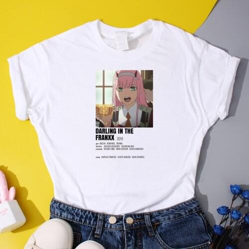 Cartoon Manga Zero Two Women T-Shirt Japan Anime DARLING in the FRANXX T Shirts Urban Trend Short Sleeve Female Tee Shirt Y2K