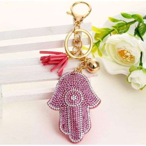 High Grade Women Evil Eye Hand Key Chain Keychains Rhinestones Genuine Leather Tassel Car Key Ring Holder Jewelry Bag Pendant