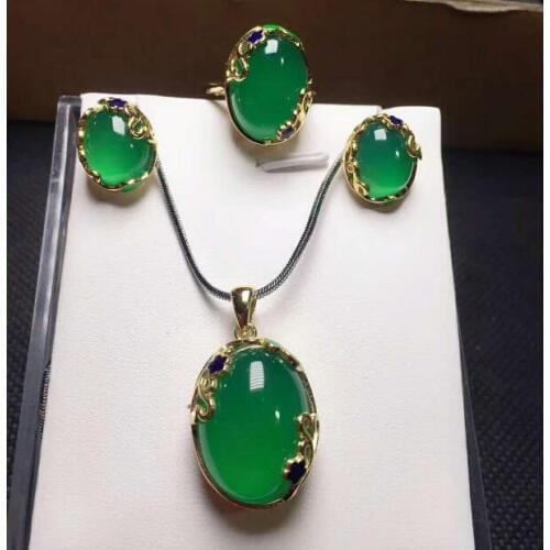 Natural chalcedony female suit multicolor three or four suit Ring Bracelet Necklace Earrings Set Dinner gift