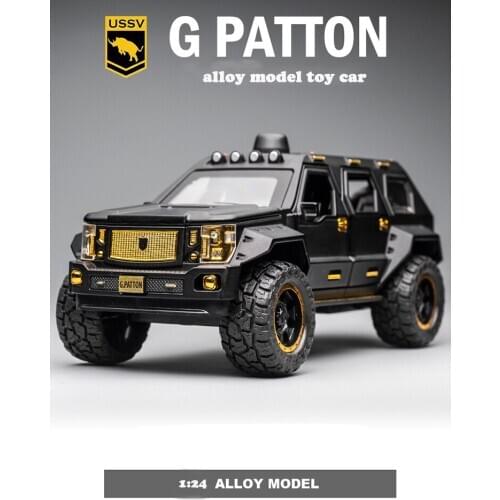 1:24 George Patton Car Model Armored Vehicle With Sound Light Alloy Diecast Toy Car Pull Back Car Toys Off Road