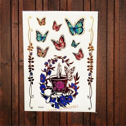 1PC Beauty Body Art Decal Flash Temporary Tattoo Butterfly Rose Flower Wreath Design Waterproof Women Shoulder Tattoo Stickers