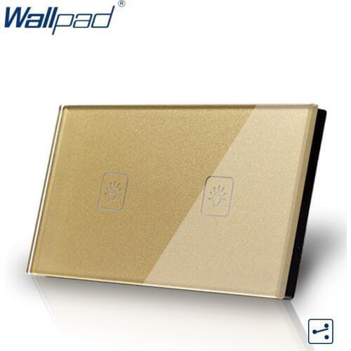 2 Gang 2 Way 3 Way Gold AU US Standard Switch Button 118*72mm Wallpad Crystal Double Control Touch Wall Switch, Free Shipping