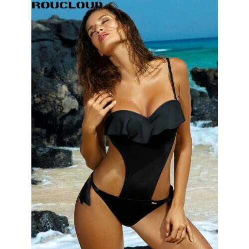 2020 Sexy Solid Black One Piece Swimsuit For Female One Shoulder Women Swimwear Push Up Bathing Suits Bodysuits Beach wear