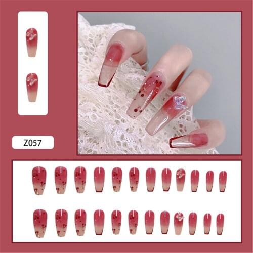 High Quality 24pcs Cherry Red Wear Long Paragraph Fashion Manicure Patch False Nails Save Time Wearable Nail Patch
