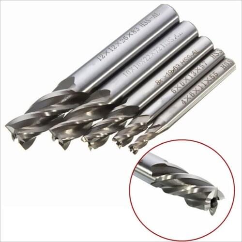 5pcs HSS CNC Milling Cutter Bits Straight Shank 4 Flutes End Mill Cutter Drill Bits Mill Tool Cutters for CNC Router