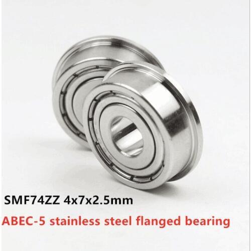 50pcs ABEC-5 stainless steel flanged bearing SMF74ZZ 4x7x2.5 miniature flange deep groove ball bearings SMF74 -2Z 4*7*2.5 mm