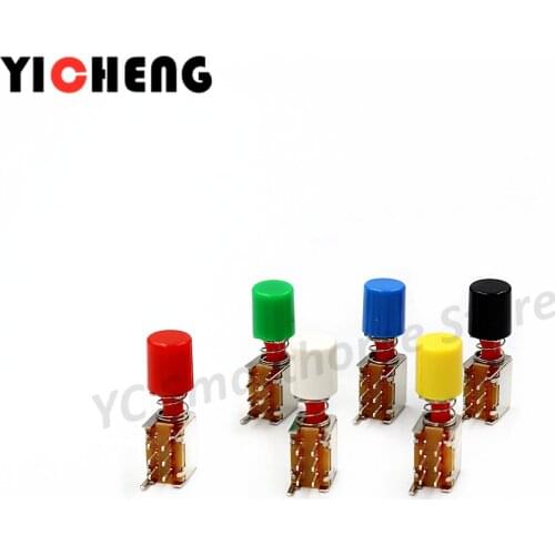 6Pcs Straight key switch PS-22F02 six-pin lock self-locking/no lock switch/button Key switch A set of button switches and hats