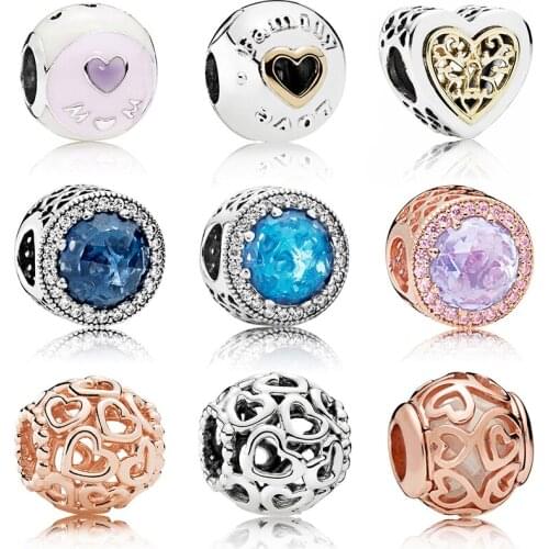 925 Sterling Silver Mothers Day Gift Sparkling Zircon Cutout Charm Beads For Primitive Womens Style Charm Bracelet