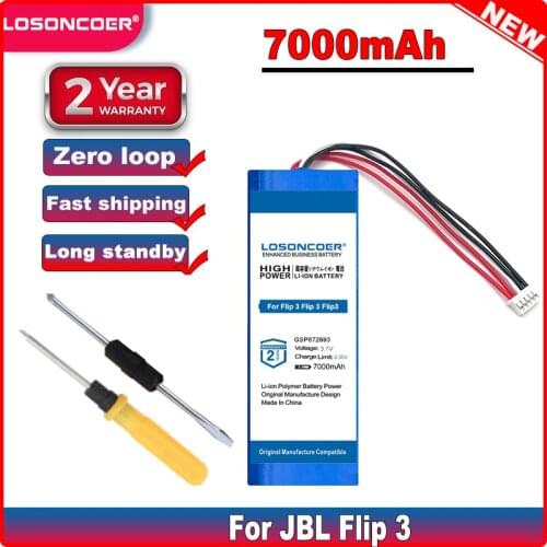 LOSONCOER GSP872693 7000mAh Good Quality Battery for JBL Flip 3 Flip 3 Flip3 JBLFLIP3GRAY GRAY P763098 03 Batteries