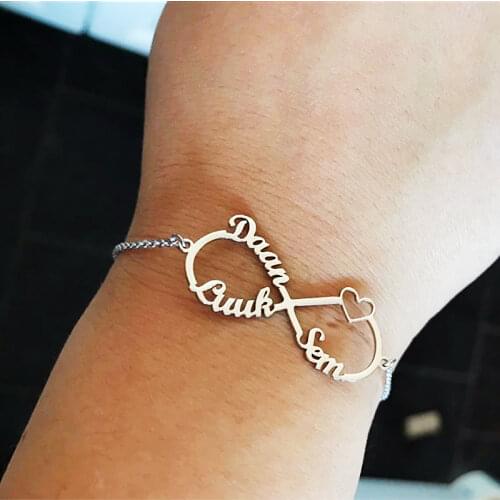 Boho Infinity Name Bracelet Femme Custom Heart Name Bracelet Stainless Steel Jewelry Personalized Wedding Gifts