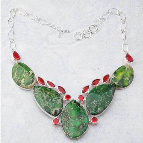 Rainbow Stone Champagne Morganite Peridot Coral Silver Plated Argent Link Chain Grade Necklace N003