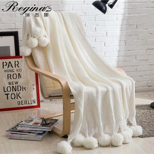 REGINA Brand Throw Blanket Elegant Pashmina Pompoms Exquisite Knitted Throws Fashion Decor Photo Blanket Office Cape Nap Quilt