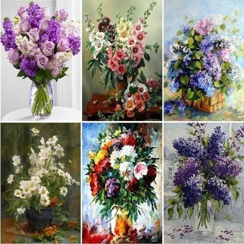DIY Flower 5D Diamond Painting Cross Stitch Full Round Rhinestones Lilac Lavender Diamonds Hobby Home Decor