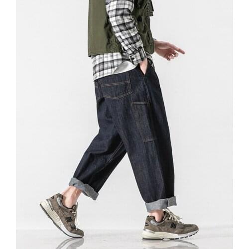 Spring Jeans Mens Loose Fit Straight Tube Trendy Pants Outdoor Trekking Climbing Camping Students Cycling Casual Cargo Trousers