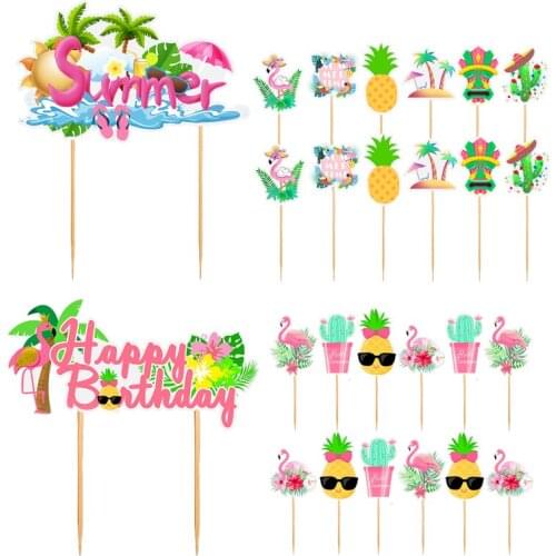 Hawaii Birthday Cake Decorating Flamingo Birthday Party Cupcake Topper For Summer Beach Party Supplies Happy Birthday Flags