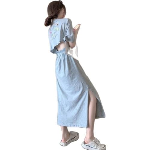 Cotton Summer Womans Dress Fashion 2021 Waist Open Back Split Short-Sleeved Dress Female Mid-Length House Of Sunny Dress