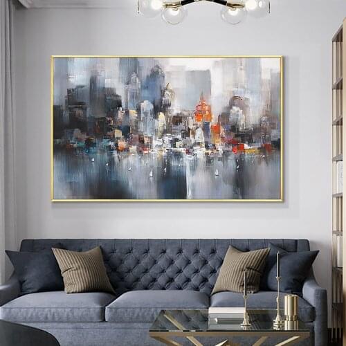 Handmade Oil Painting On Canvas Abstract City Buildings Hand Painted Wall Art Pictures Office Home Interior Decoration Paintings